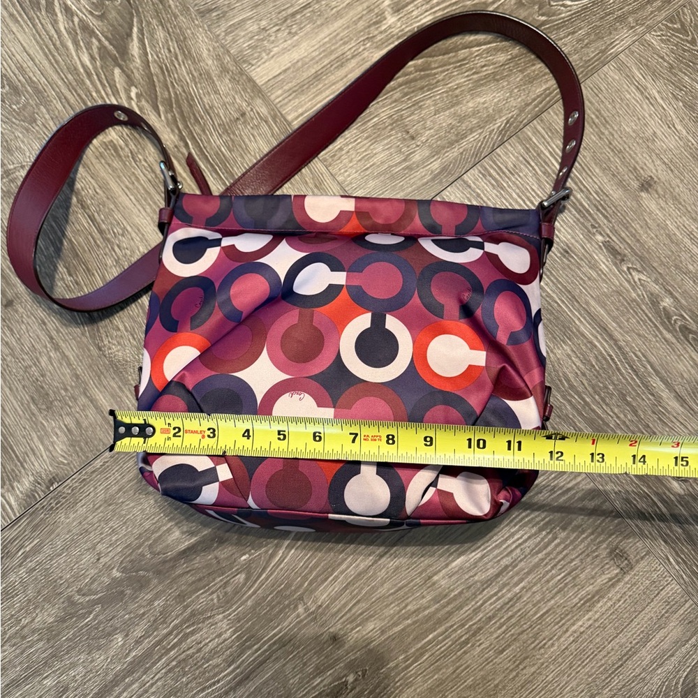 Coach Ashley Op Art Satin Multi Print Duffle Crossbody Bag